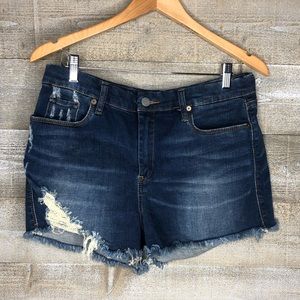 Blank NYC the Essex dark wash distressed cutoff jean shorts 31